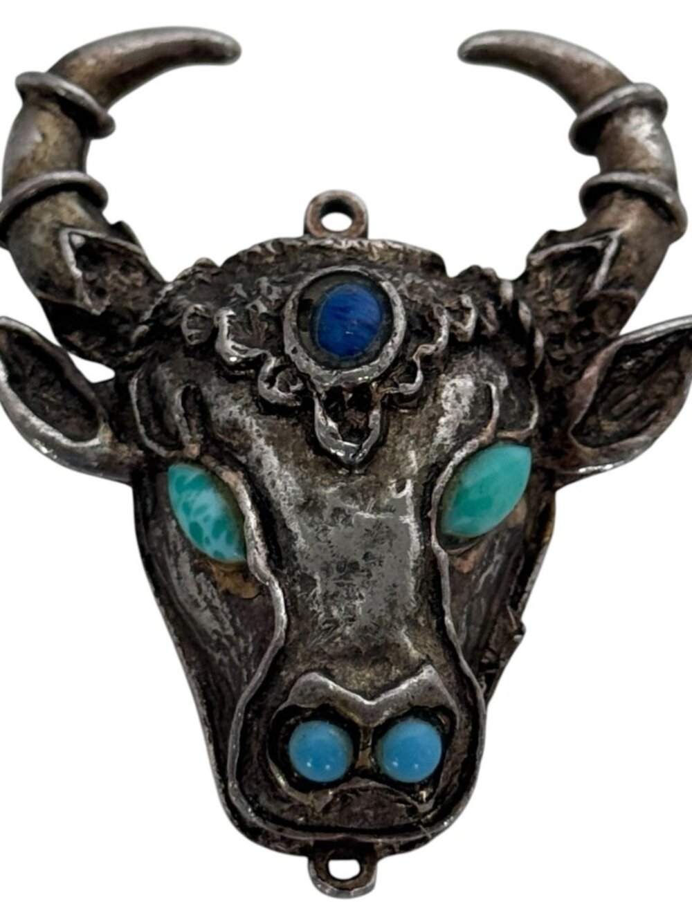 Bull Head Pendant Silver Tone Taurus Boho Mid Century Jewelry Vintage Ox Skull